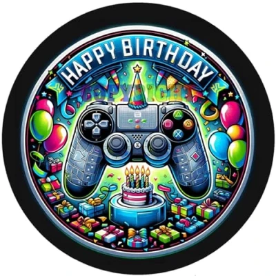 Abbildung von Fondant Tortenaufleger Tortenbild Geburtstag Happy Birthday Zocker, Gamer K 110