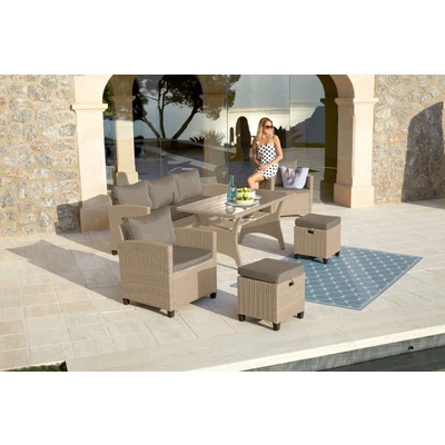 Abbildung von KONIFERA Gartenlounge Set &quot;Amsterdam&quot;, (Set, 16 tlg., 1x 3er Sofa, 2 Sessel, 2x Hocker, 1xTisch 144,5x74x67cm,Polyrattan), Stahl, Ablagefläche unter dem Tisch, Loungeset