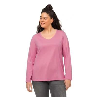 Abbildung von Ulla Popken Vausschnitt Langarmshirt, Damen, Größe: 50/52, Raspberry