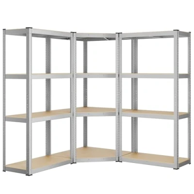 Abbildung von SONGMICS Eckregal Set 4 Ebenen, Schwerlastregal, Metall, Lagerregal für Garage, Abstellraum, Kellerregal, bis 1500 kg belastbar, silbern naturbeige GLR056E03