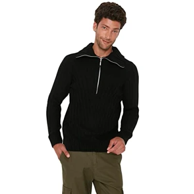 Abbildung von TRENDYOL Herren Rollkragenpullover, Einfarbig, Schmal Sweatshirt, Schwarz, S