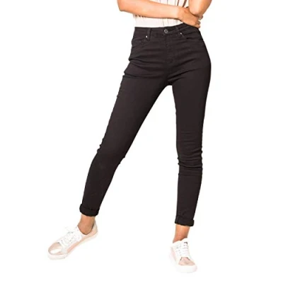 Abbildung von Nina Carter P109 Damen Skinny Fit Jeans High Waist Slim Hose Figurbetonte Stretch Jeanshose (Schwarz (P056 1), M)