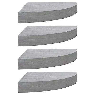 Abbildung von vidaXL 4X Eck Wandregal Eckregal Bücherregal Hängeregal Schweberegal Wandablage Regal Dekoregal Büroregal Wohnzimmer Betongrau 25x25x3,8cm MDF