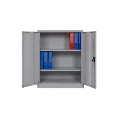 Abbildung von Furni 24 Aktenschrank, fertig montiert, 120x92x42cm, Stahlflügeltürschrank Materialschrank, Abschließbarer Spind, Aktenschrank mit 3 Fächern, Werkzeugschrank, Mehrzweckschrank, Universalschrank, grau