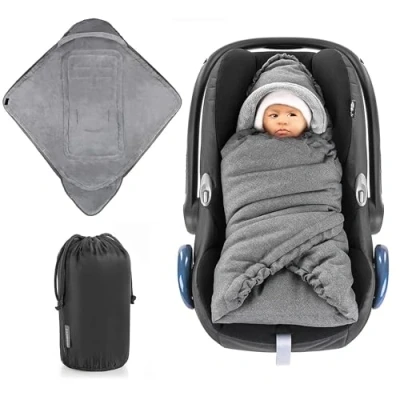 Abbildung von Zamboo Einschlagdecke für Babyschale und Kinderwagen praktische Alternative zum Baby Winter Fußsack, weiches wattiertes Thermo Fleece Grau (Basic)