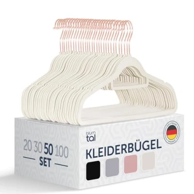 Abbildung von Blumtal Kleiderbügel 50 Stück Samt 360 drehbar und belastbar platzsparend rutschfest Weiß mit Samtbezug Samtbügel/Velvet Hangers Hemdenbügel