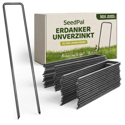 Abbildung von SeedPal Erdanker Bodenanker Unverzinkt 50 Stück Heringe Erdnägel stabil, Unkrautvlies, Zaun &amp; Zelt 150mm*25mm*Ø2.7mm Erdnägel/Bodenhaken aus Stahl Bodenverankerung