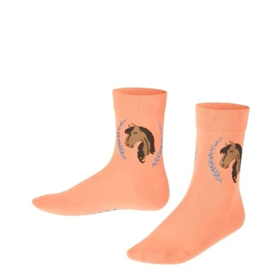 Abbildung von FALKE Unisex Kinder Socken Horse K SO Baumwolle gemustert 1 Paar, Rot (Cantaloupe 8771) neu umweltfreundlich, 23 26