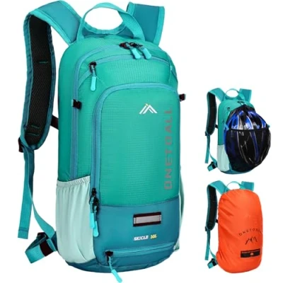 Abbildung von ONETOALL Fahrradrucksack Klein 10L mit Regenschutz und Helmnetz, MTB Rucksack für Damen Herren, Kleiner Wanderrucksack Wasserdicht zum Radfahrren Wandern Tagestour Outdoorsports
