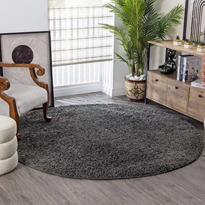 Abbildung von Surya Hochflor Teppich &quot;UNI CHIC 2302&quot;, rund, Flauschig, Langflor, Weich, Wohnzimmer Flurteppich, Grau