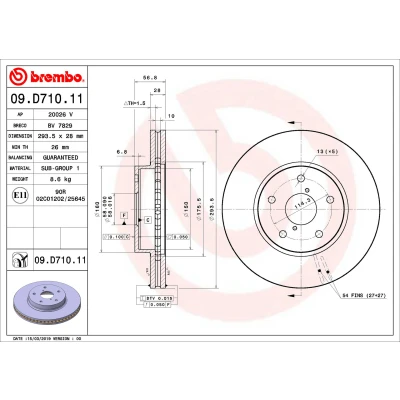 Abbildung von BREMBO Bremsscheibe SUBARU: Levorg I, Legacy VI Limousine 294mm 28mm 5 innenbelüftet beschichtet 09.D710.11 26300AL000 Bremsscheiben, Scheibenbremsen
