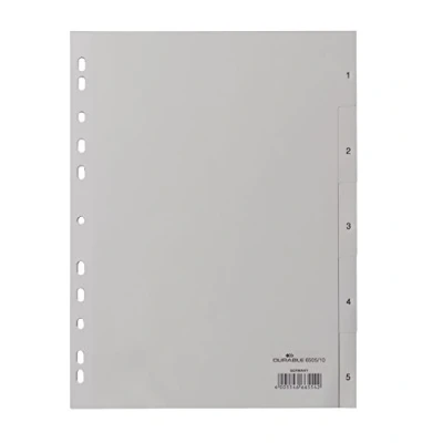 Abbildung von DURABLE Hunke &amp; Jochheim Register, PP, 1 5, grau, DIN A4, volldeckend, 215/230 x 297 mm, 5 Blatt, 10 Stück
