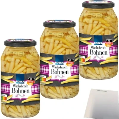 Abbildung von Edeka Wachsbrechbohnen gelb fein sortiert erntefrisch verarbeitet 3er Pack (3x530g Glas) + usy Block