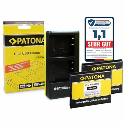 Abbildung von PATONA Dual Ladegerät mit 2X Akku NP BN1 Kompatibel Sony CyberShot DSC QX100 T99 TF1 TX5 TX100V W710 W730 WX80 WX200
