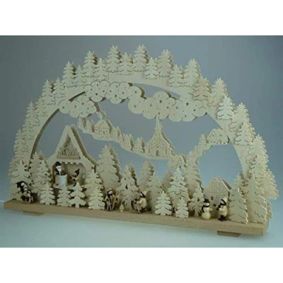 Abbildung von Rudolphs Schatzkiste Schwibbogen mit Weihnachtsmannwerkstatt und Beleuchtung BxHxT 70x45x10cm NEU Lichterbogen Fensterbogen Spitzbogen Erzgebirge Seiffen Weihnachten Licht Holz Dekoration