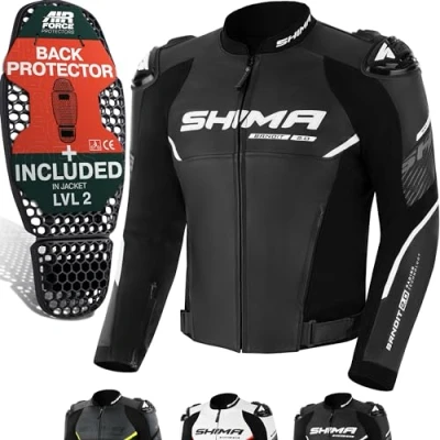 Abbildung von SHIMA BANDIT Motorrad Jacke Herren mit Protektoren AIRFORCE Rückenprotektor Leder Motorradjacke Sommer Schulter Protektor Ellbogen Lederjacke Schutzjacken Motorradkombi Stadt (Männer, Schwarz, 54)