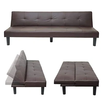 Abbildung von Mendler 3er Sofa HWC G11, Couch Schlafsofa Gästebett Bettsofa Klappsofa, Schlaffunktion 195cm Kunstleder, braun