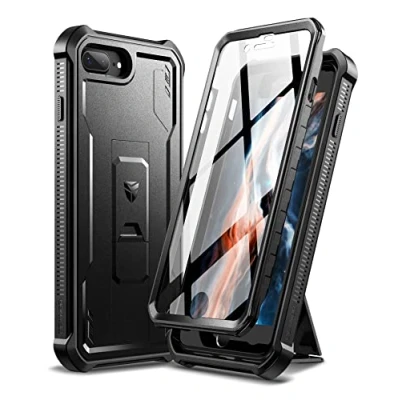 Abbildung von Dexnor Kompatibel mit iPhone 7 Plus/8 Plus Hülle, [Eingebauter Displayschutz und Kickstand] Heavy Duty Military Grade Schutz Stoßfeste Schutzhülle Apple Schwarz