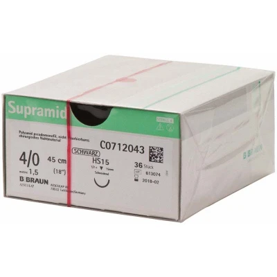 Abbildung von SUPRAMID Nahtmaterial schwarz 4/0 HS15 0,45m 36 Stück
