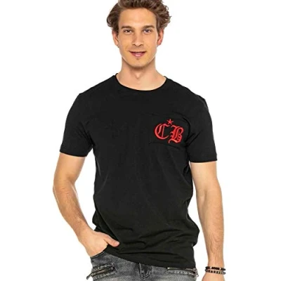Abbildung von Cipo &amp; Baxx Herren T Shirt Rundhals Kurzarm Baumwolle Motiv Bestickt CT573 Schwarz L