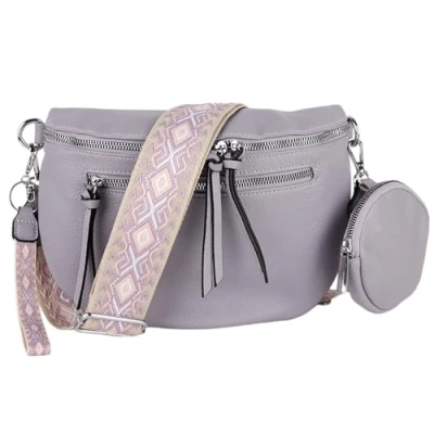 Abbildung von MIRROSI Bauchtasche Damen Taschen, Umhängetasche, Brusttasche, 30x20x9cm Veganes Leder (Schultertasche für jeden Anlass, (dazu 1x Münzbeutel und Schlüsselband), Crossbody Bag, Bohemian gemusterten&amp; verstellbaren Schulterriemen
