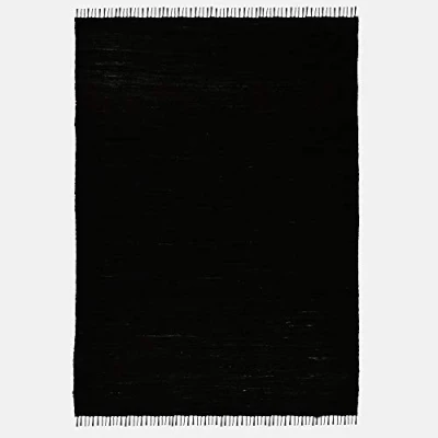 Abbildung von THEKO Dhurry Teppich aus 100% Baumwolle Flachgewebe Happy Cotton handgewebt Farbe: Schwarz 90x160 cm
