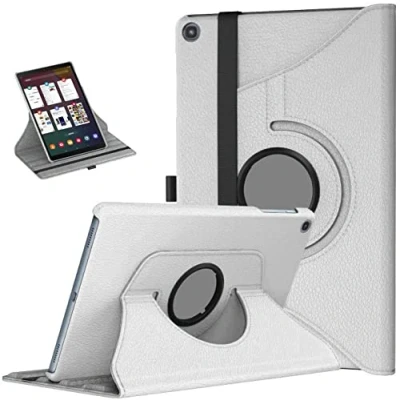 Abbildung von TechDealsUK 360 Grad drehbare Hülle für Samsung Galaxy Tab A7 10.4 2020 T500 T505, Leder Standfunktion, Weiß