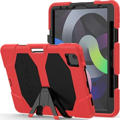 Abbildung von TECHGEAR Schutzhülle Designed für iPad Air 5, 4 (2022/2020 5. 4. Generation) Robuste hülle Design Stoßfester Panzer Überleben mit abnehmbaren Ständer Schule, Kinder Bauunternehmer Rot