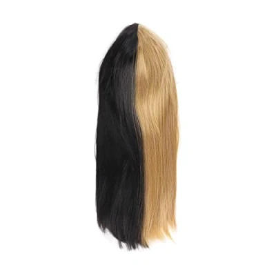 Abbildung von Halbbalck halbblonde Perücke Zweifarbige Cosplay Haarperücke, Damen Schwarz Flachs Perücke, Modisch, Natürliches Aussehen, Lange, Gerade, Synthetische für Weihnachtsfeiern