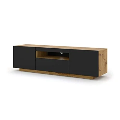 Abbildung von BIM Furniture Lowboard TV Schrank Aura 150 cm Hängend oder Stehen universal Unterschrank Fernsehschrank Board Sideboard HiFi Tisch Hängender (Artisan Eiche und Schwarze Matte ohne LED)