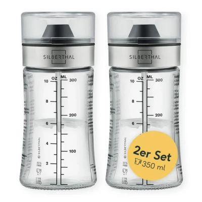 Abbildung von SILBERTHAL Dressing Shaker Dressingshaker 350ml 2er Set, Glas, (2 tlg), Salatsaucen Behälter mit integrierter Skala, perfekt zum Mitnehmen