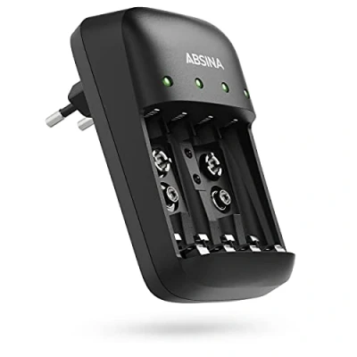 Abbildung von ABSINA X4 Akkuladegerät für AA, AAA &amp; 9V Batterieladegerät NiMH Akkus Rundzellen Lader (1 tlg)