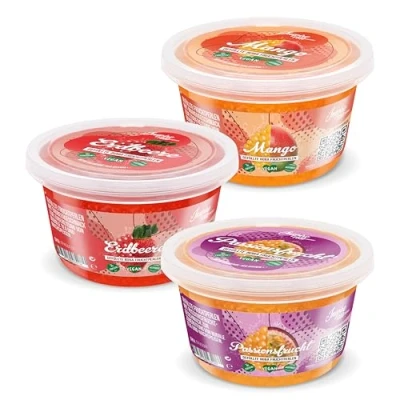 Abbildung von INSPIRE FOOD Bubble Tea Perlen Set 3er Pack Popping Boba Fruchtperlen Erdbeer, Mango, Maracuja Tapioka 100% vegan und glutenfrei, ohne künstliche Farbstoff, je 450g