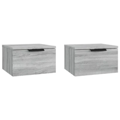 Abbildung von vidaXL 2X Wand Nachttisch Hängend Nachtschrank Nachtkonsole Nachtkommode Schlafzimmer Schrank Kommode Hängeschrank Wandschrank Grau Sonoma 34x30x20cm