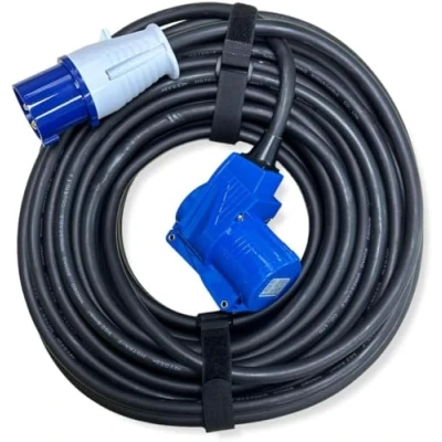 Abbildung von IntuiFlex CEE Camping Stromkabel 25m Set 3x2,5mm Winkelkupplung auf Stecker + 2 Klettbänder IP44 230V / 16A H07RN F 3G 2,5 mm² für Camping, Boot, Camper, Wohnwagen, Wohnmobil Kabel