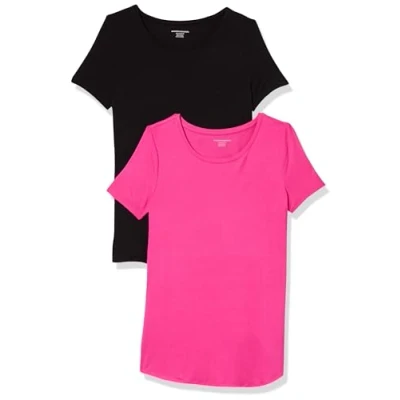 Abbildung von Amazon Essentials Damen Tunika mit U Ausschnitt und Kurzen Ärmeln, 2er Pack, Schwarz/Dunkelrosa, XXL