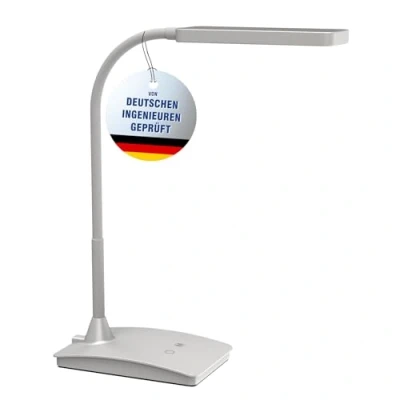 Abbildung von MAUL LED Tischleuchte MAULpearly colour vario Schreibtischlampe dimmbar Leistungsstarke Arbeitsplatzleuchte mit 3000 6500K Lampe für Schreibtisch, Büro Silber