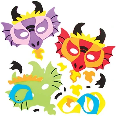 Abbildung von Baker Ross Drache Masken Bastelset für Kinder (4 Stück) Kleine Geschenke zum Basteln und Dekorieren zur Frühlingszeit