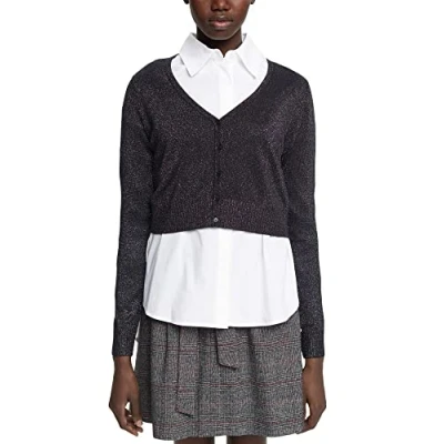 Abbildung von Esprit Kurzer MIT Vausschnitt UND Glitzereffekt Strickjacke, Damen, Größe: Large, Black