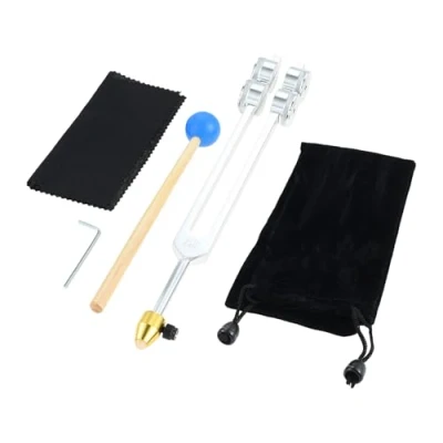 Abbildung von DRELD 64Hz Gewichtete Stimmgabel.Aluminiumlegierung Tuner mit Silikonhammer, Kristallverlängerung, Samtbeutel, Reinigungstuch, Inbusschlüssel für Haut, Haare, Knochen, Gelenke, Muskelentspannung