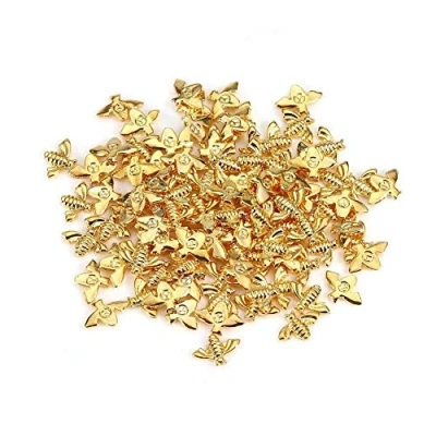 Abbildung von Bee Nail Charms, 3D Decoration Art Rheinstein Biene Metall Deko Tattoo Bienen 100pcs/Bag Dekor for (Gold)