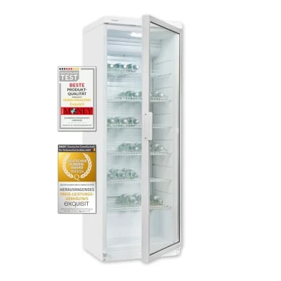 Abbildung von exquisit Getränkekühlschrank &quot;GKS350 1 GT 280D&quot;, GKS350 280D weiss, 173 cm hoch, 60 breit, 320 L Volumen, mit Glastür, LED