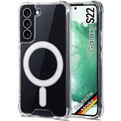Abbildung von JProtect Magnetische Handyhülle für Samsung Galaxy S22 MagSafe Hülle/Stoßfeste Hülle Transparent/Durchsichtige Case mit Magnet