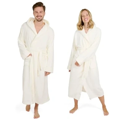 Abbildung von Blumtal Bademantel Damen und Herren kuschelig weicher Fleece Bademantel, mit Kapuze &amp; Fronttasche