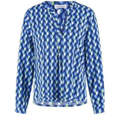 Abbildung von Gerry Weber Langarm Fliessende Bluse, Damen, Größe: 44, Blue bright green dot graphic
