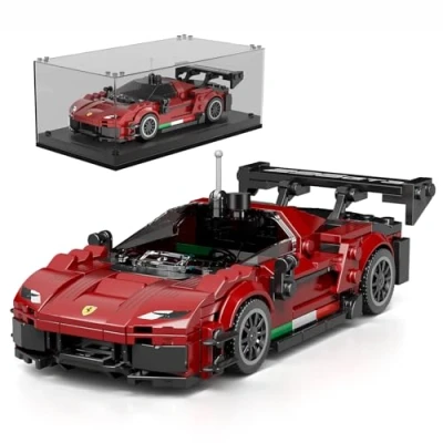 Abbildung von Mould King 27087 Technik Speed Champion Klemmbausteine Auto Supersportwagen Bausteine Set Rennwagen F296 GT3 mit Acryl Vitrine Geschenke für 8+ Kinder und Erwachsene(416 Teile)