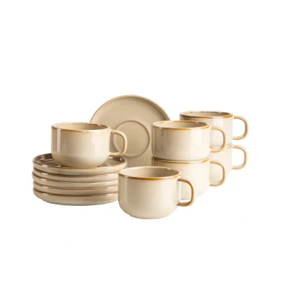 Abbildung von MÄSER Tasse Kaffeetassen Set Cordelia, aus Steinzeug, 12er Set, bestehend 6 Tassen und Untertassen