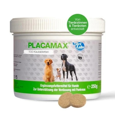 Abbildung von NutriLabs Placamax® Tabletten für Hunde 100 Stk. Verdauung mit Ananaspulver, Vitamine, Pankreaspulver etc. Gesundheitsprodukte Nahrungsergänzungsmittel Hund