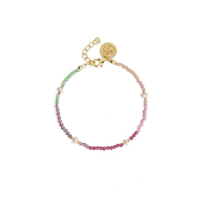Abbildung von SINGULARU Dye Pearls Colors Armband. Edelstahl mit 18 Kt Vergoldeter Beschichtung und Naturstein. Schmuck für Damen.