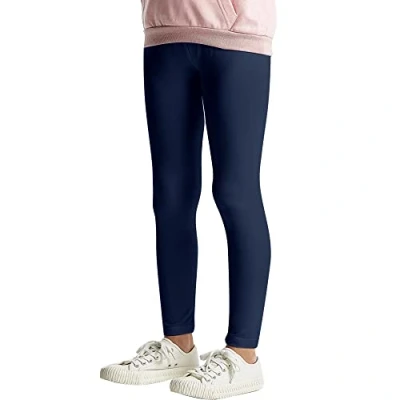 Abbildung von L&amp;K II Kinder Leggings Basic Uni Farbe Mädchen Tanzhose Baby Leggins Fitness Hose Baumwolle 2708 Marine Blau 140